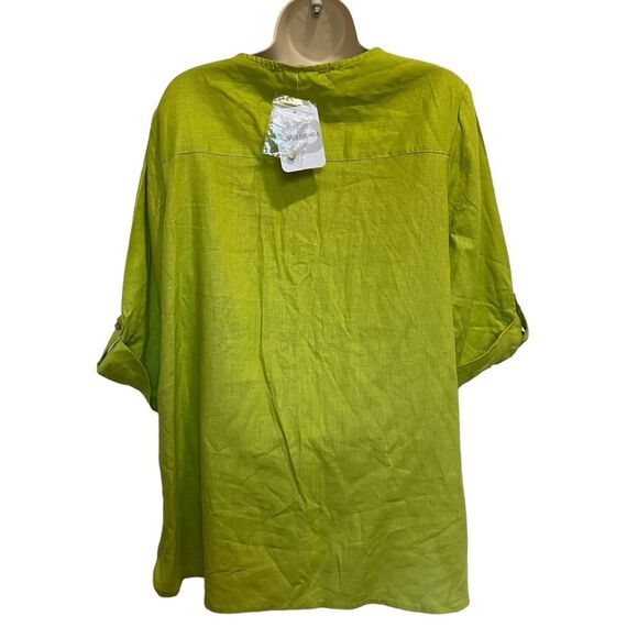 Emily Daniels Linen Blend Green 1/4 Zip Popover Tunic Top Blouse Sz L NWT - Picture 3 of 13